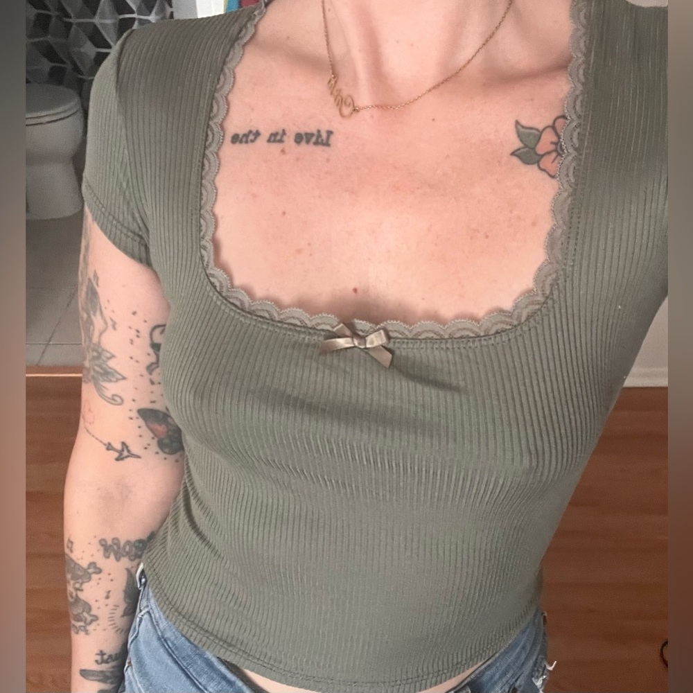 Olive Green Ribbed Women's Top